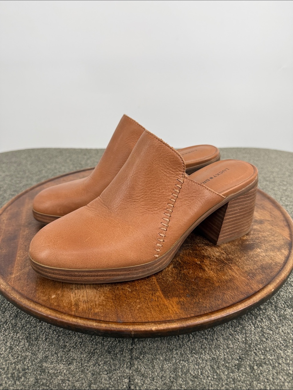 Lucky Brand Shoes Wm 9M Brown Leather Block Heel Mule Clog Slip On Qewel